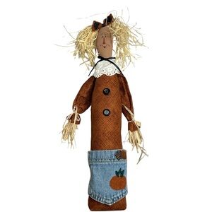 Handmade and Hand painted primitive scarecrow girl‎ bean bag like decor for Fall